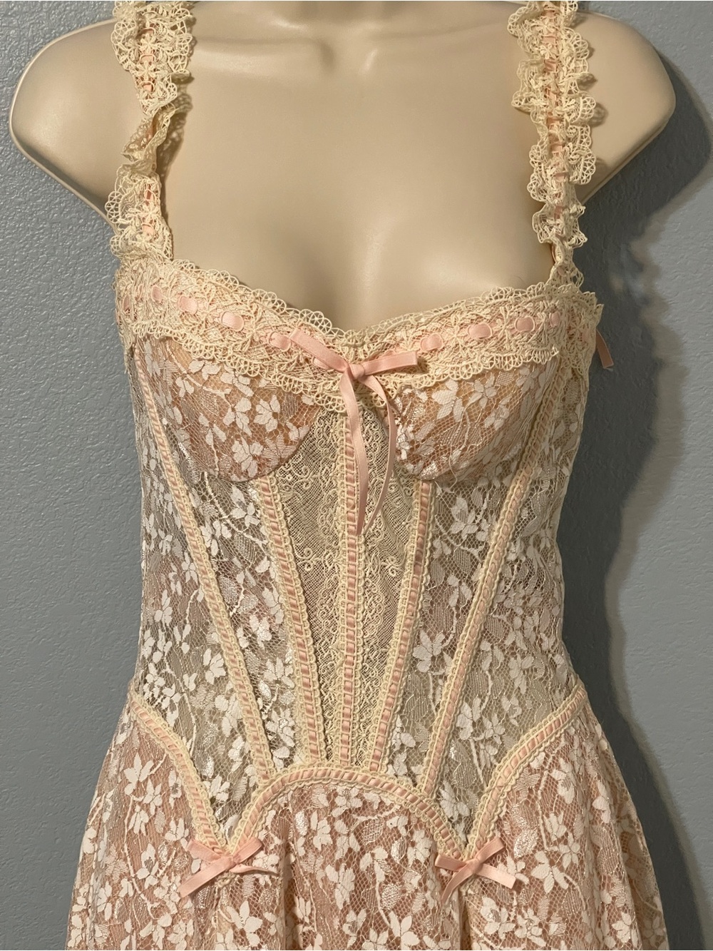 Lace Made The Glass Candy Corset Dress Ivory Floral Coquette Wedding Medium - Picture 6 of 12
